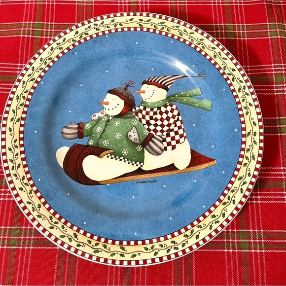 Vintage Jolly Snowman by Debbie Mumm Salad Dessert Plates Set of 4 - 8 1/4 - Picture 4 of 9